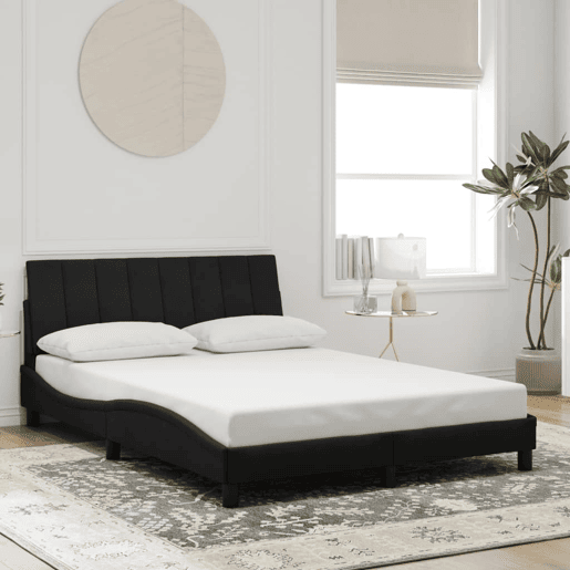 Estrutura de cama de casal moderno com LED - 140x200 cm veludo preto