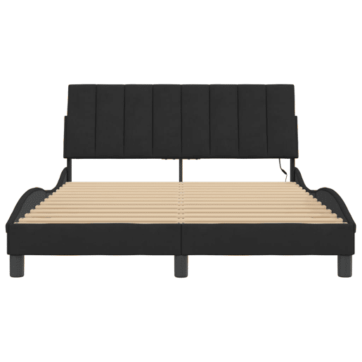 Estrutura de cama de casal moderno com LED - 140x200 cm veludo preto