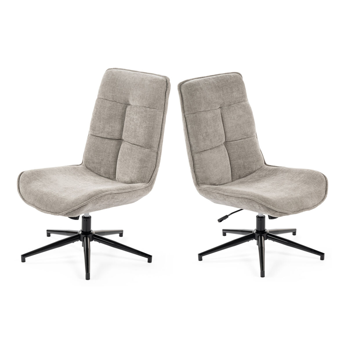 Set 2 sillas de relax giratoria tapizada en tela gris altura regulable 89-95 cm asiento ancho con relleno acolchado estilo moderno base metálica