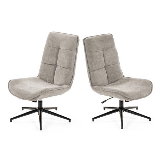 Conjunto 2 Cadeiras De Relax Giratória Estofada Em Tecido Cinza Altura Regulável 89-95 Cm Assento Largo Com Enchimento Acolchoado Estilo Moderno Base Metálica Resistente Até 120 Kg Ideal Para Sala Quarto Escritório