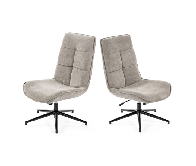 Set 2 sillas de relax giratoria tapizada en tela gris altura regulable 89-95 cm asiento ancho con relleno acolchado estilo moderno base metálica