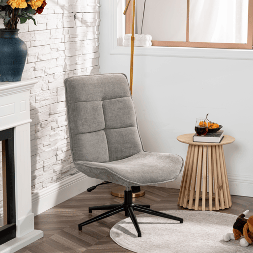 Conjunto 2 Cadeiras De Relax Giratória Estofada Em Tecido Cinza Altura Regulável 89-95 Cm Assento Largo Com Enchimento Acolchoado Estilo Moderno Base Metálica Resistente Até 120 Kg Ideal Para Sala Quarto Escritório
