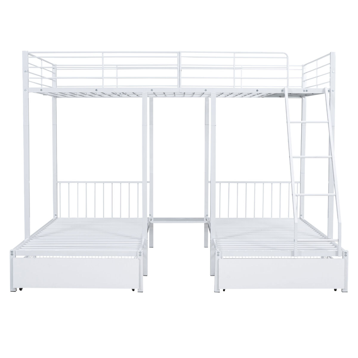 Litera para 3 niños con 2 cajones - 140x200cm y 2x90x200cm - estructura de colchón - blanco (colchón no incluido)
