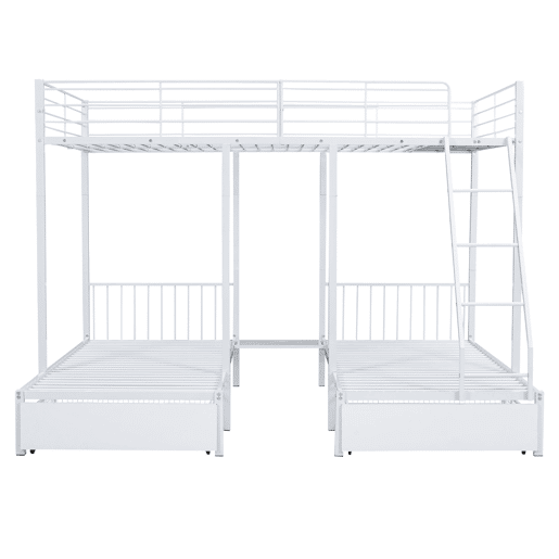 Beliche para 3 crianças com 2 gavetas - 140x200cm e 2x90x200cm - estrutura do colchão - Branco (colchão não incluído)