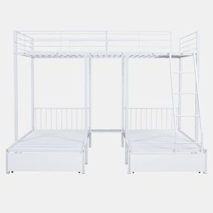 Beliche para 3 crianças com 2 gavetas - 140x200cm e 2x90x200cm - estrutura do colchão - Branco (colchão não incluído)
