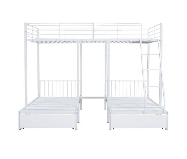 Litera para 3 niños con 2 cajones - 140x200cm y 2x90x200cm - estructura de colchón - blanco (colchón no incluido)
