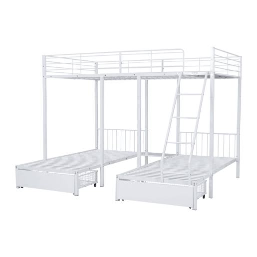 Beliche para 3 crianças com 2 gavetas - 140x200cm e 2x90x200cm - estrutura do colchão - Branco (colchão não incluído)