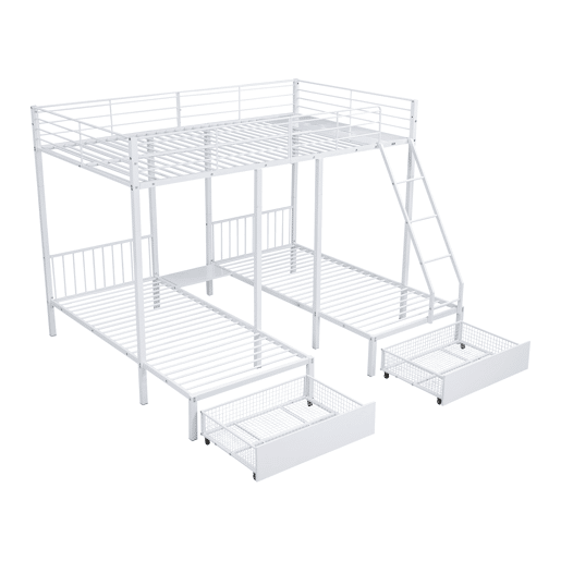 Beliche para 3 crianças com 2 gavetas - 140x200cm e 2x90x200cm - estrutura do colchão - Branco (colchão não incluído)