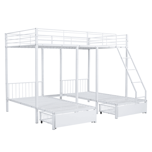Beliche para 3 crianças com 2 gavetas - 140x200cm e 2x90x200cm - estrutura do colchão - Branco (colchão não incluído)