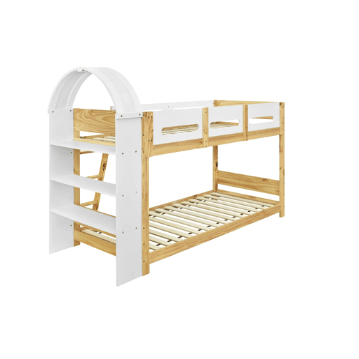 Beliche infantil 90x200 cm - estante com 3 níveis, grade de proteção, escada - branconatural