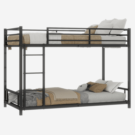 Beliche metálico com 2 camas individuais - Metal sólido, silencioso, grade de segurança - Preto