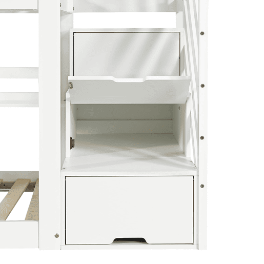 Beliche 90x200 cm - com janela e teto, escada com armário, madeira resistente - Branco+cinza Beliche 90x200 cm - com janela e teto, escada com armário, madeira resistente - Branco+cinza