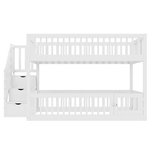 Cama beliche 140x200 - cama individual de madeira com escada de segurança e gavetas de arrumação - branco