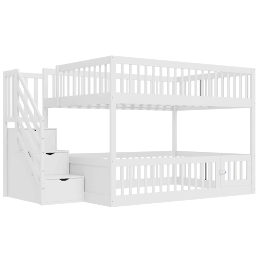Cama beliche 140x200 - cama individual de madeira com escada de segurança e gavetas de arrumação - branco