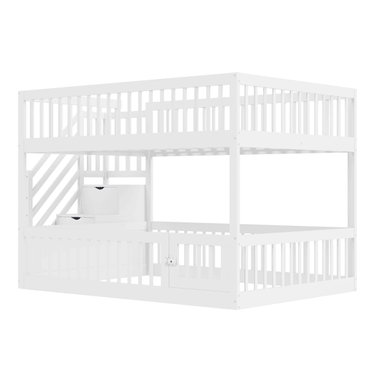Cama beliche 140x200 - cama individual de madeira com escada de segurança e gavetas de arrumação - branco