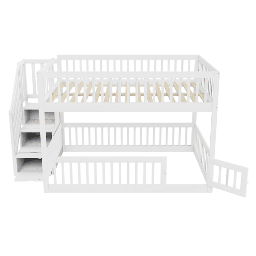 Cama beliche 140x200 - cama individual de madeira com escada de segurança e gavetas de arrumação - branco