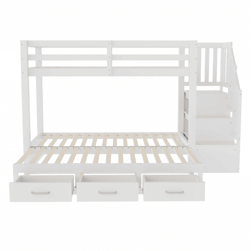 Beliche 90180x200 cm - com escada com gavetas, cama extensível, cama juvenil, estrado de madeira - branco