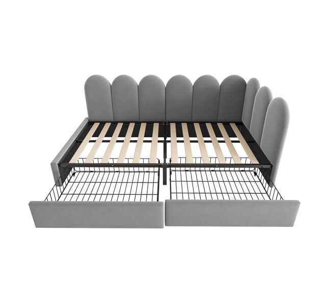 Cama individual 90x200 - con cajones, tapizada, sofá cama, juvenil y adulto - gris