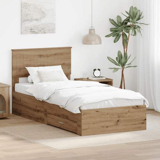 Estrutura de cama de solteiro moderno com cabeceira - Carvalho Artesanal 90 x 200 cm