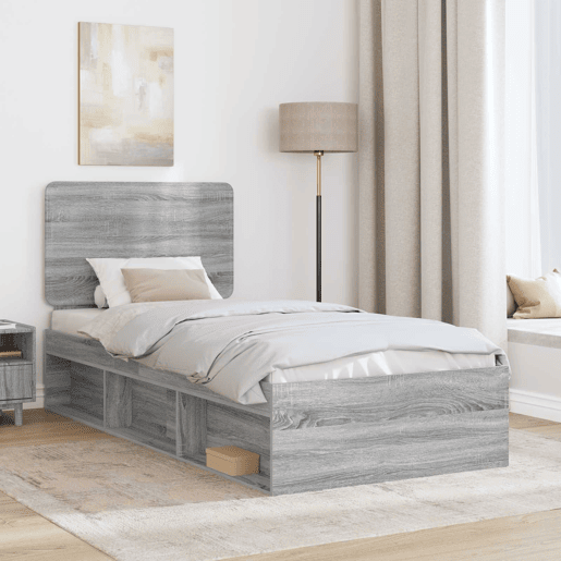 Estrutura de cama de solteiro com cabeceira - Cinza Sonoma 75 x 190 cm