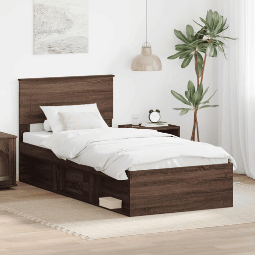 Estrutura de cama de solteiro moderno com cabeceira - Carvalho Marrom 75 x 190 cm