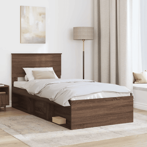 Estrutura de cama de solteiro moderno com cabeceira - Carvalho Marrom 75 x 190 cm