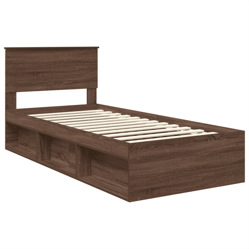 Estrutura de cama de solteiro moderno com cabeceira - Carvalho Marrom 75 x 190 cm