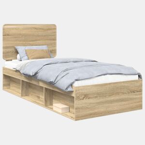 Estrutura de cama de solteiro moderno com cabeceira - Carvalho Sonoma 75 x 190 cm