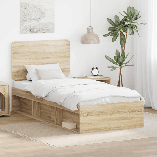 Estrutura de cama de solteiro moderno com cabeceira - Carvalho Sonoma 75 x 190 cm