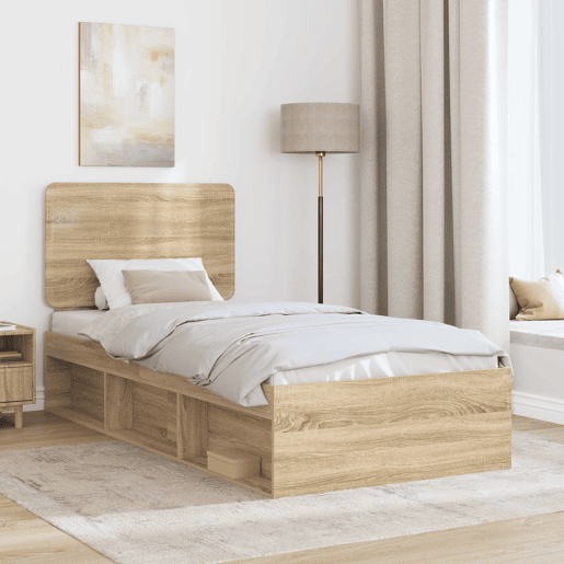 Estrutura de cama de solteiro moderno com cabeceira - Carvalho Sonoma 75 x 190 cm