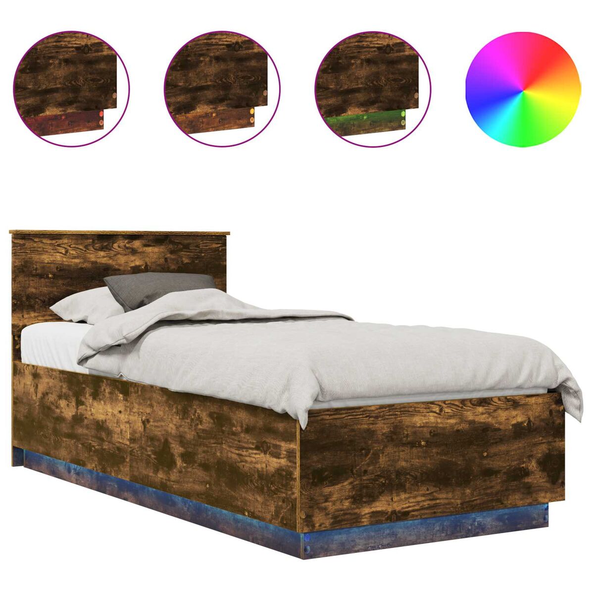 Estructura de cama simple para adultos con cabecera - roble ahumado 70 x 190 cm