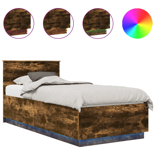Estrutura de cama de solteiro para adultos com cabeceira Carvalho Defumado 70 x 190 cm