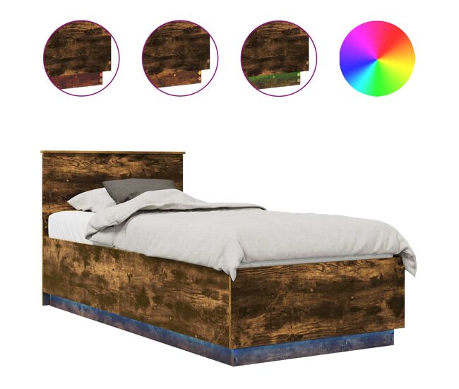 Estructura de cama simple para adultos con cabecera - roble ahumado 70 x 190 cm