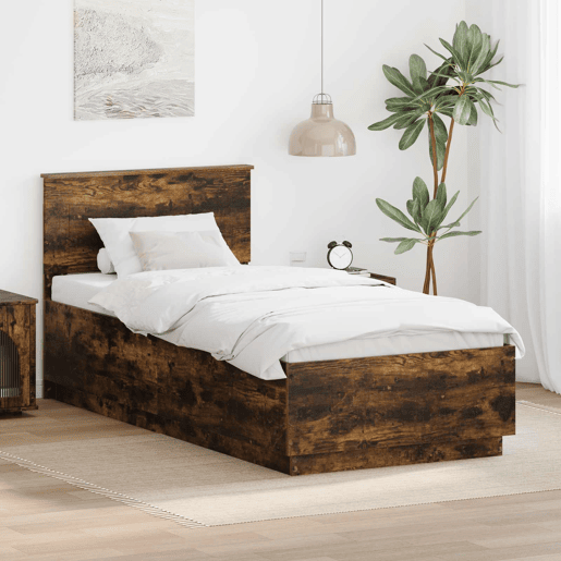 Estrutura de cama de solteiro para adultos com cabeceira Carvalho Defumado 70 x 190 cm