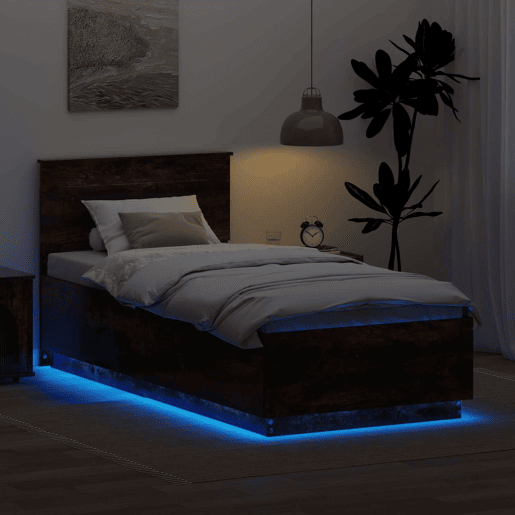 Estrutura de cama de solteiro para adultos com cabeceira Carvalho Defumado 70 x 190 cm