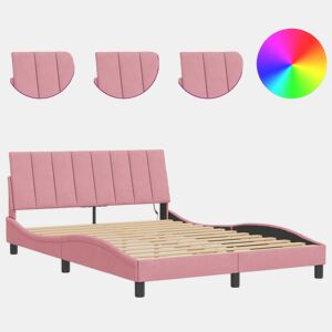 Estrutura de cama de casal moderno com LED - 140x200 cm veludo rosa