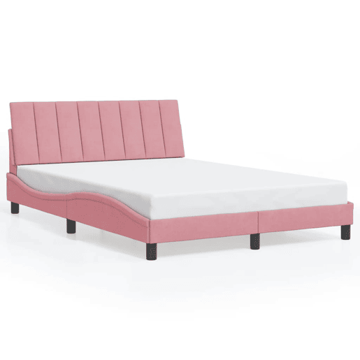 Estrutura de cama de casal moderno com LED - 140x200 cm veludo rosa