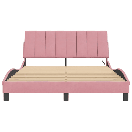 Estrutura de cama de casal moderno com LED - 140x200 cm veludo rosa