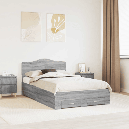 Estrutura De Cama De Casal Moderno - Cinza Sonoma 135 x 190 cm Madeira processada