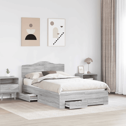 Estrutura De Cama De Casal Moderno - Cinza Sonoma 135 x 190 cm Madeira processada