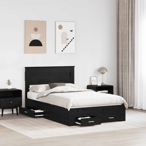 Estrutura da Cama de casal moderno com cabeceira Carvalho Preto 135 x 190 cm