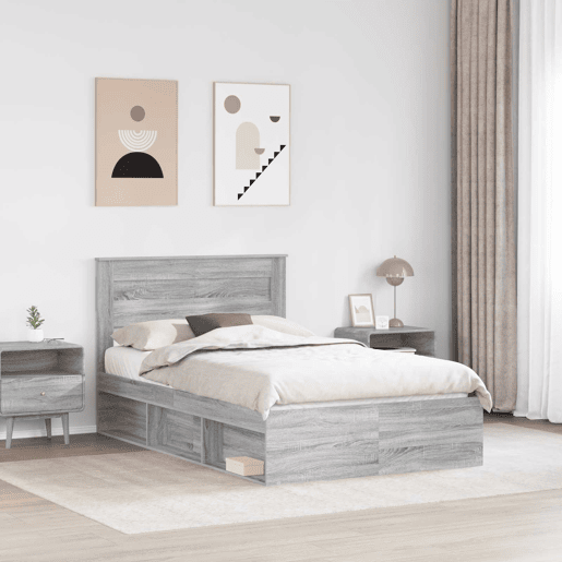 Estrutura da Cama de casal simple com cabeceira Cinza Sonoma 135 x 190 cm