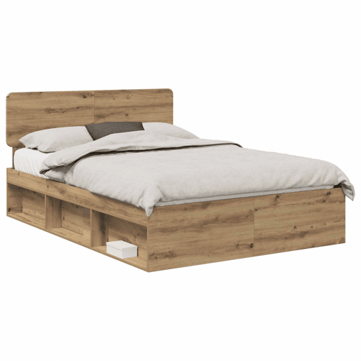 Estrutura de cama de casal moderno com cabeceira - Carvalho Artesanal 140 x 190 cm