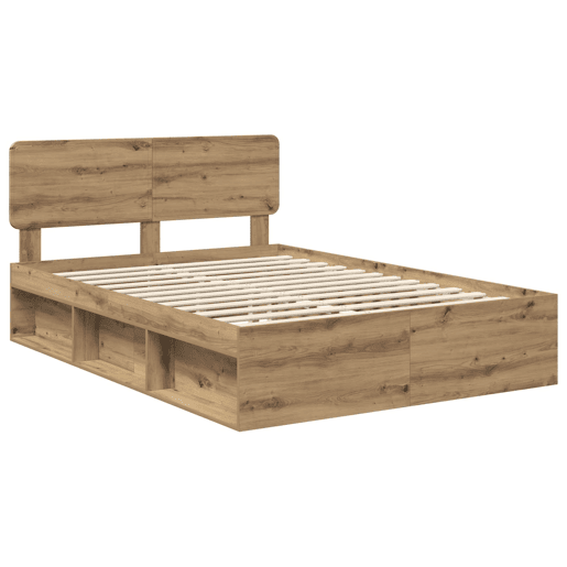 Estrutura de cama de casal moderno com cabeceira - Carvalho Artesanal 140 x 190 cm