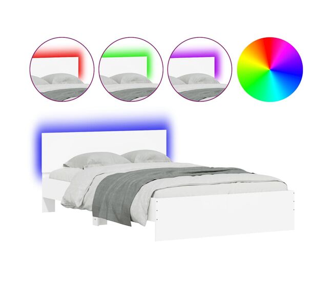 Estructura de cama doble matrimonial con cabecero y luces led blanco 140x200 cm