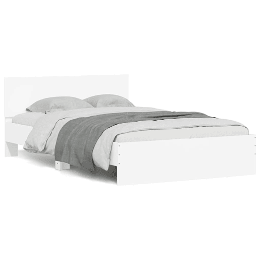 Estrutura de Cama de casal para adultos com cabeceira e luzes LED 140x200 cm branco