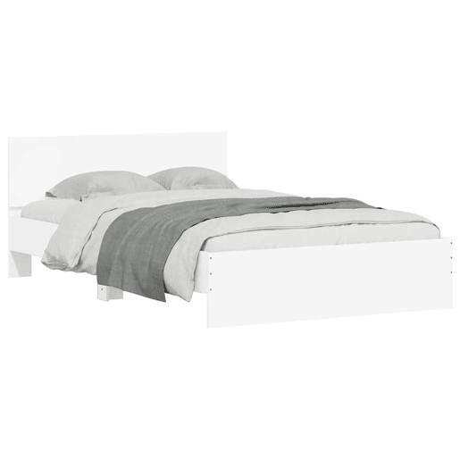 Estrutura de Cama de casal para adultos com cabeceira e luzes LED 140x200 cm branco
