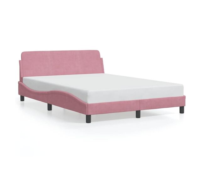 Estructura de cama matrimonial estilo con cabecero dover terciopelo rosa 140x200 cm