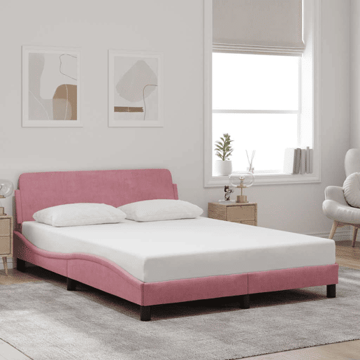 Estrutura de Cama de casal moderno com cabeceira Dover 140x200 cm veludo rosa