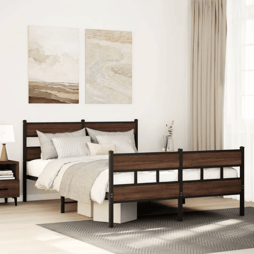 Cama de casal moderno para adultos sem colchão com cabeceira e pés 140x200 cm